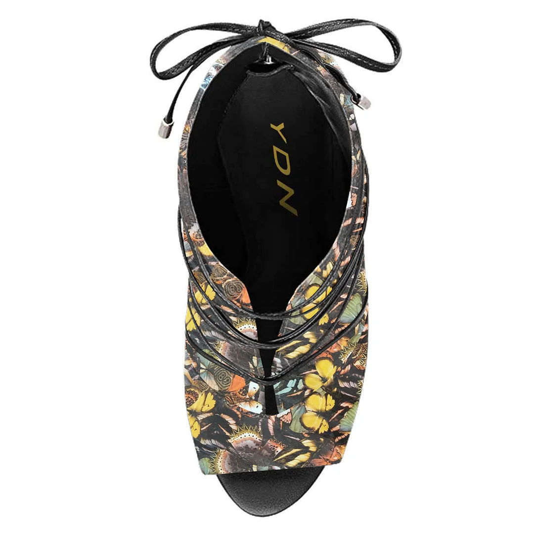 Black Butterfly Printed Vegan Leather Vegan Leather Classy High Heels