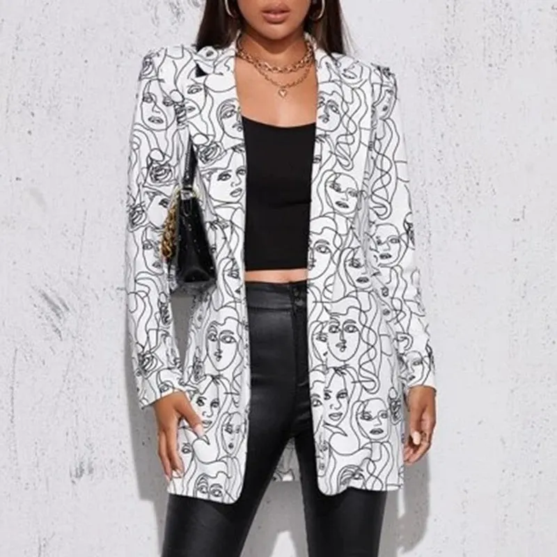 Fashion Trend Women Lapel Leopard Print Long Sleeves Suit Jacket Elegant Fall Winter Office Lady Cardigan Coat Casual Streetwear
