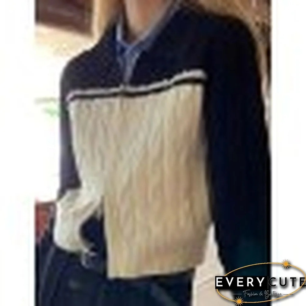 Color Block Cable Knit Zip Up Cardigan