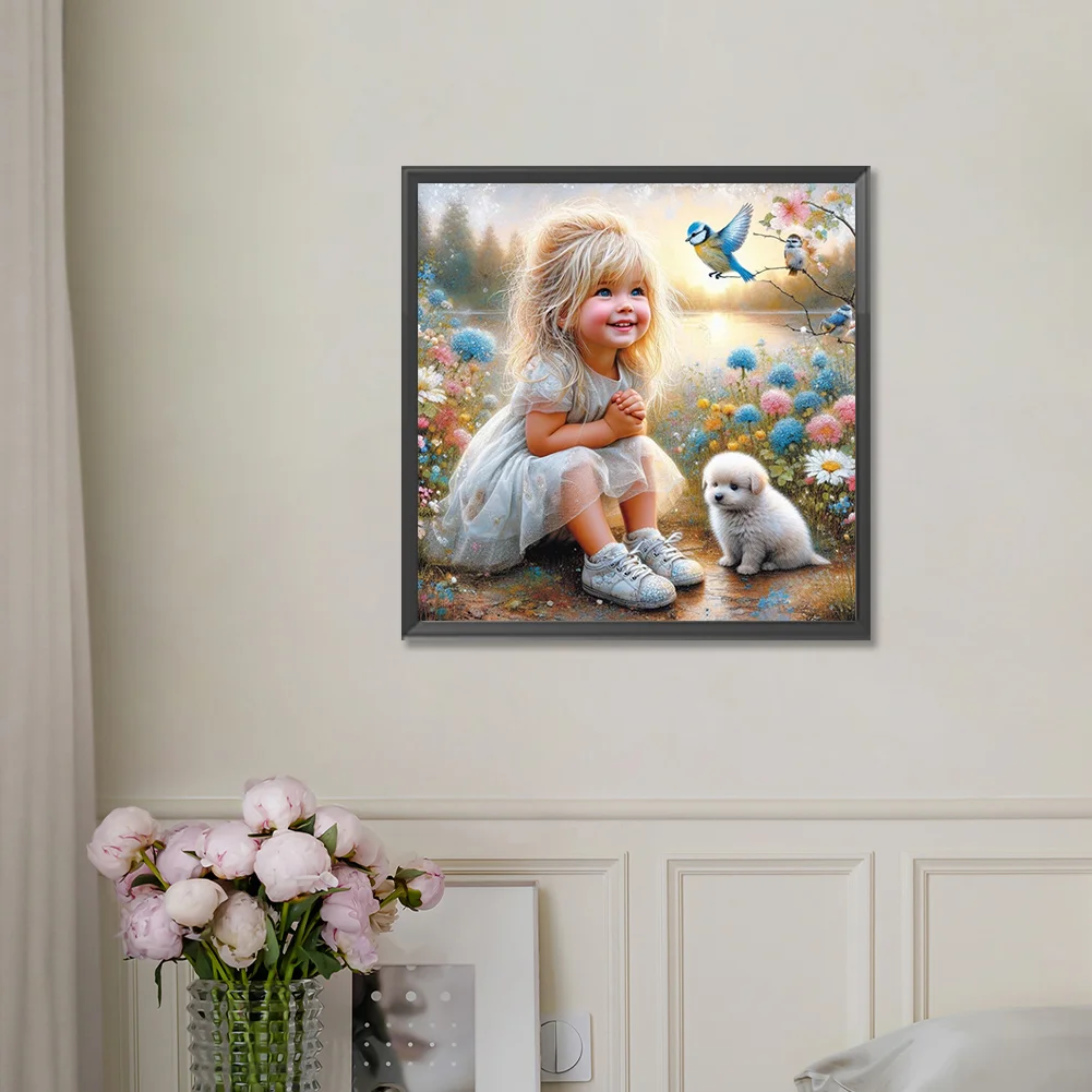 Diamond Painting - Full Round Drill - Girl & Dog(Canvas|30*30cm)