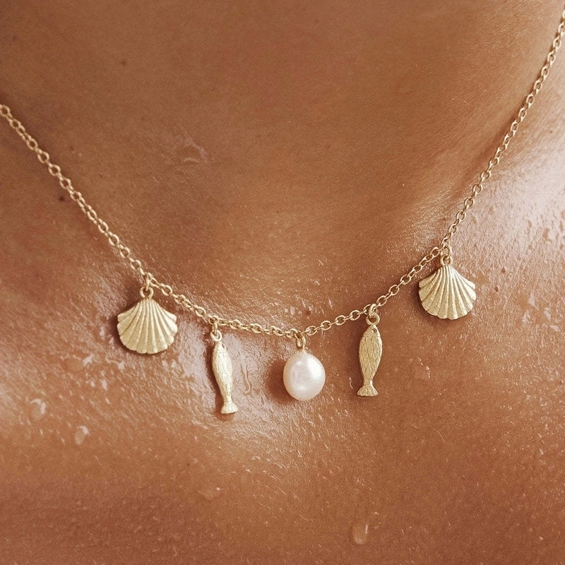 Casual Marine Style Shell Fish 201 Stainless Steel 304 Stainless Steel 18K Gold Plated Necklace