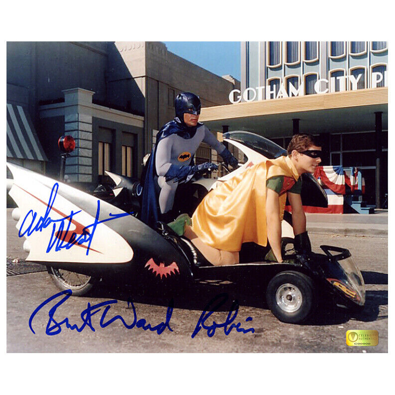 Adam West and Burt Ward Autographed Classic Batman Batcycle 8x10 Photo Poster painting