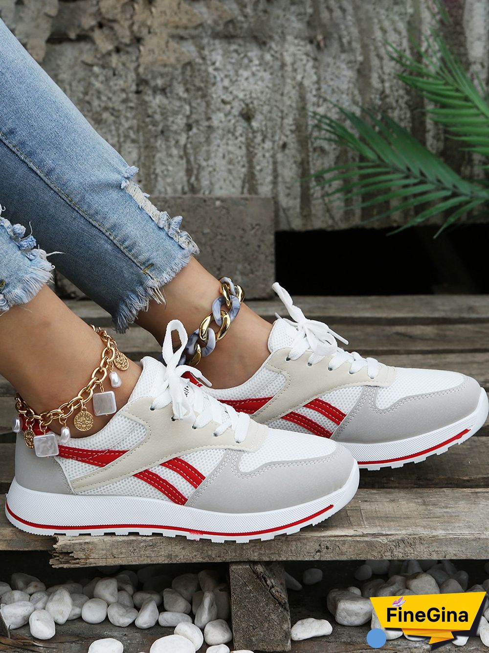 Color Block Sports All Season Split Joint Flat Heel Round Toe Fabric Fabric Lace-Up Sneakers for Women