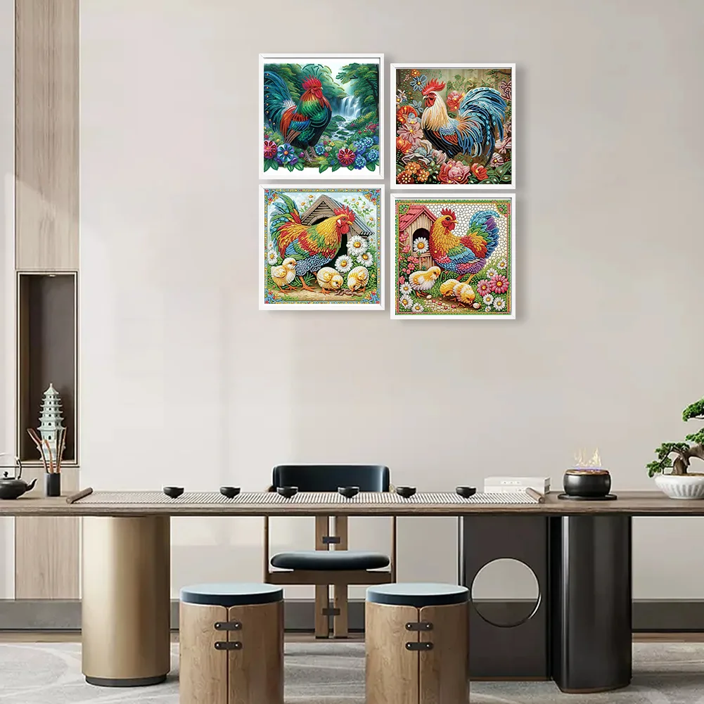 4pcs Diamond Painting - Partial Special Shaped Drill - Chicken(Canvas|30*30cm)