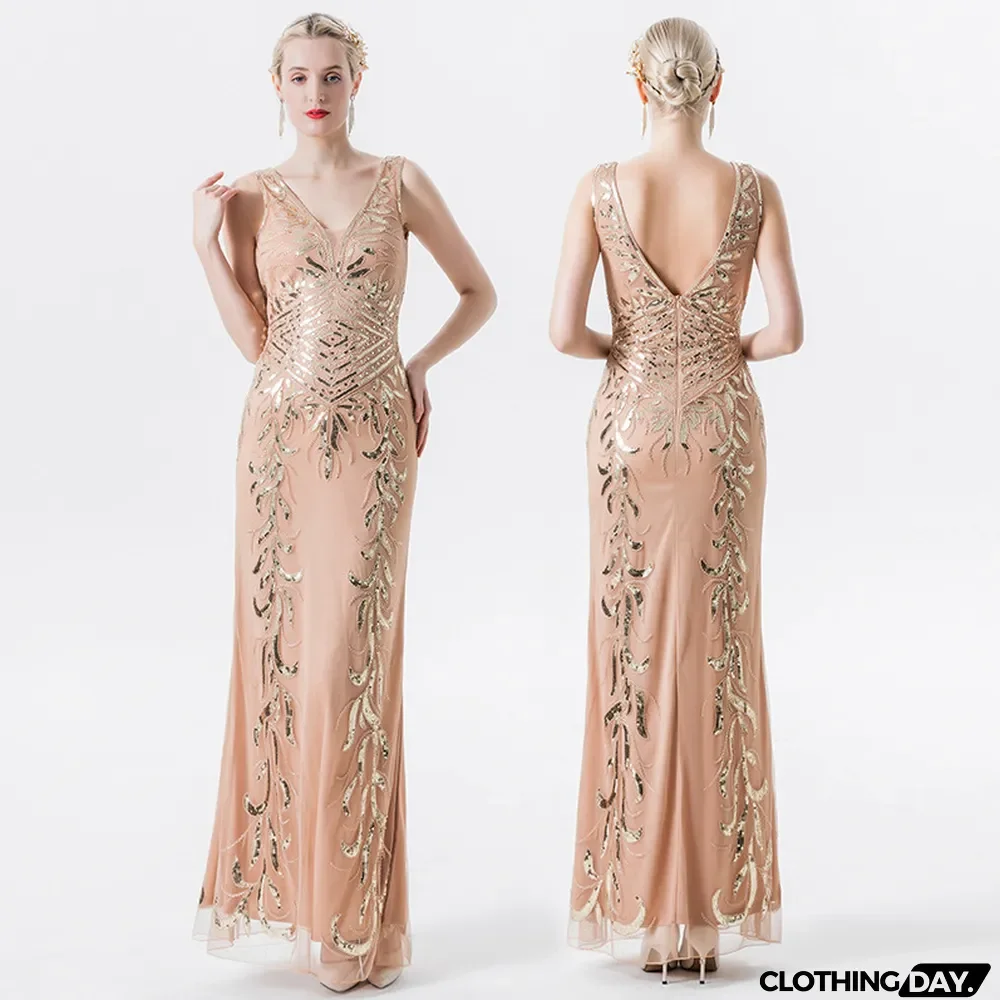 Sequin Dress Chic Deep V Slim Long Dress Evening Dress Women