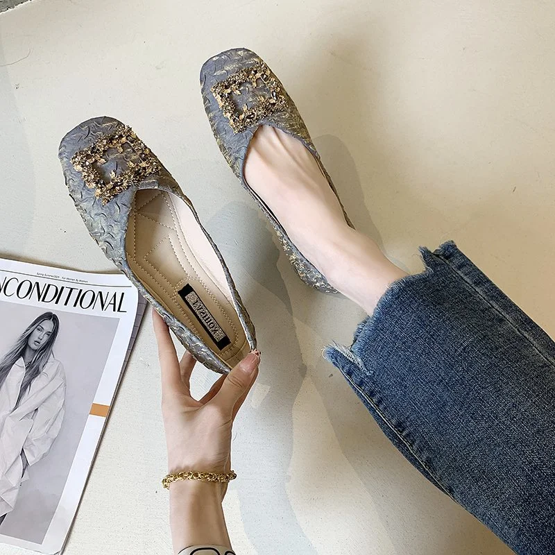 Yyvonne Head Flat Sole Women's Evening Wind Gentle Women's Spring And Autumn Soft Bean Shoes Shallow Mouth Water Drilled Pregnant Women's Shoes