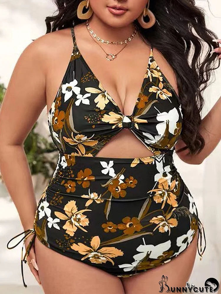 Plus Size Floral Printed Graphic One Piece Swimwear