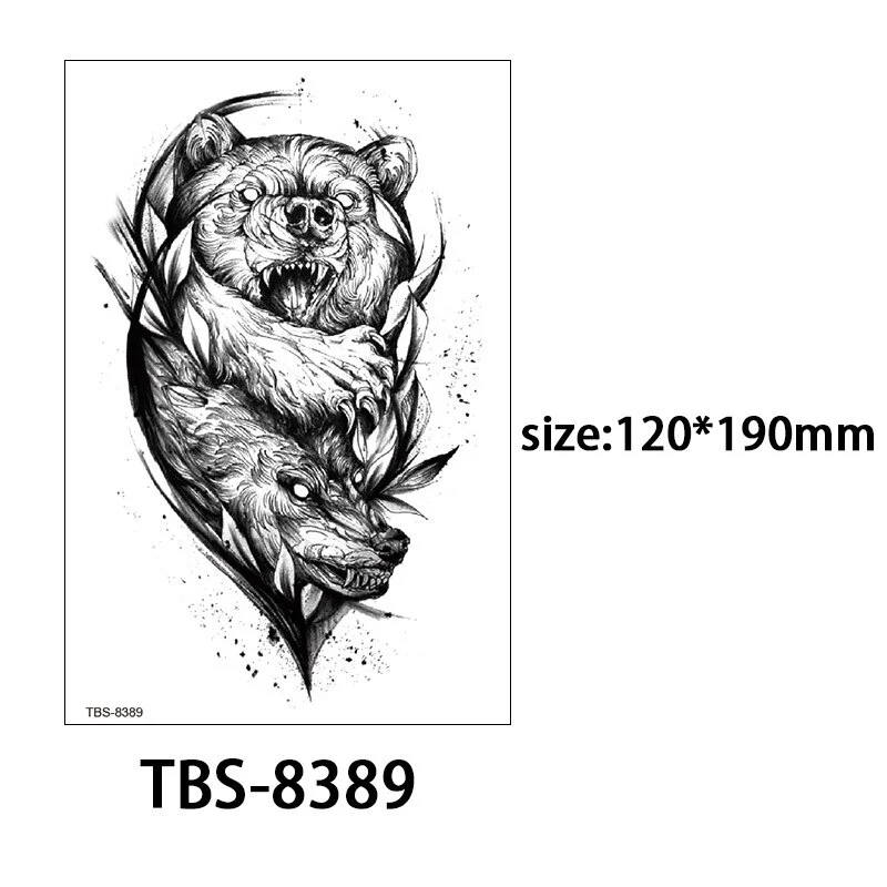 Sdrawing Forest King Animal Tattoo Sticker for Men Tiger Skull Skeleton Fake Tattoo for Women Wolf Tattoo Temporary Waterproof