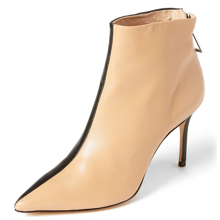 Nude and Black Contrast Stiletto Heel Ankle Boots |FSJ Shoes