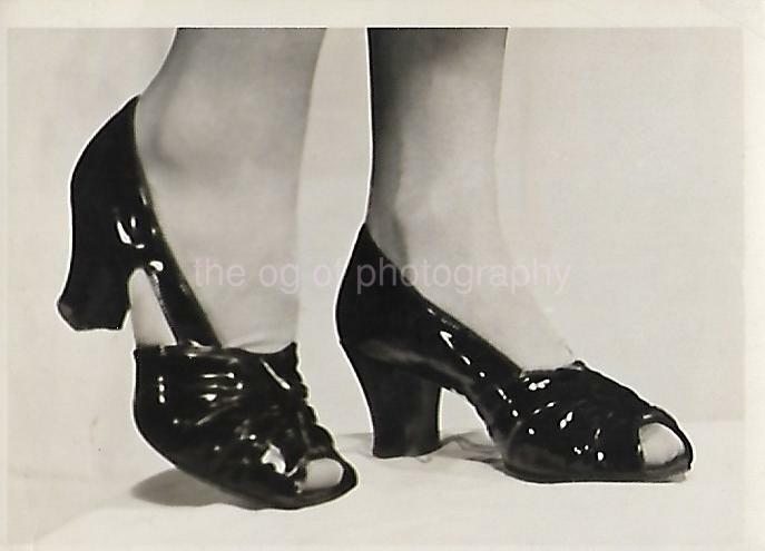 Found Photo Poster paintinggraph bw 1940's FEET AND SHOES Original Portrait 15 20 Y