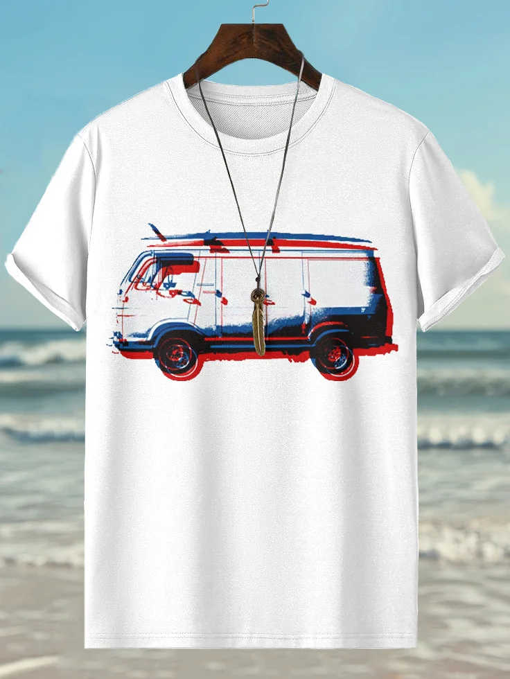 Men's Hippie Bus Vacation Travel Print Cotton Casual T-Shirt