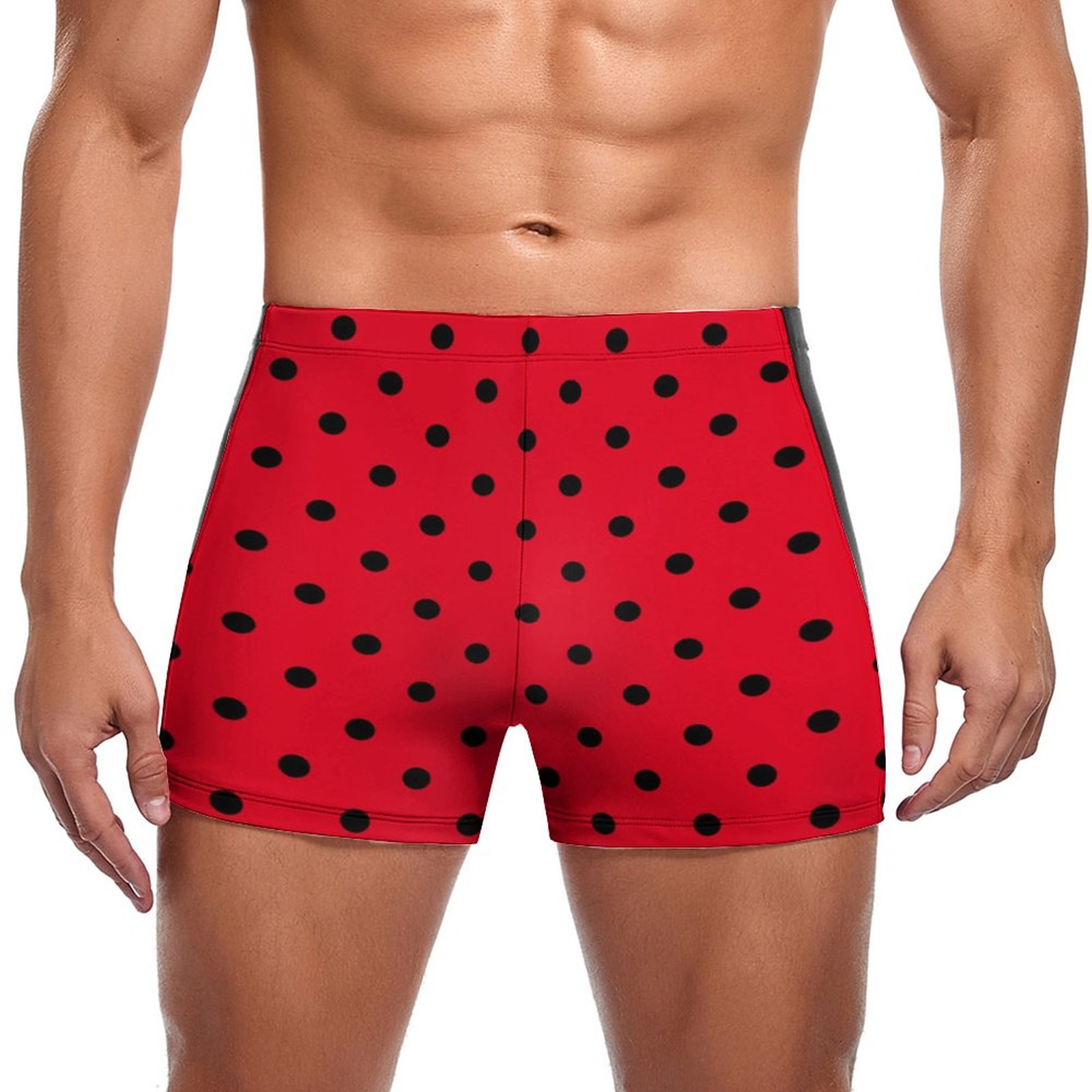 SFNEEWHO Red With Black Polka Dots Swim Brief Square Leg Mens Board