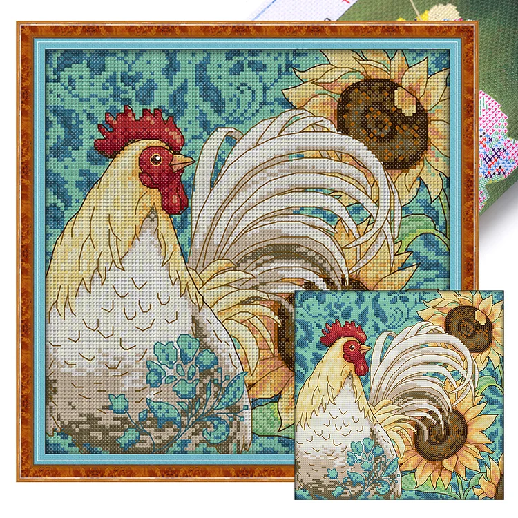 Joy Sunday Sunflowers And Rooster 14CT Stamped Cross Stitch 27*27CM