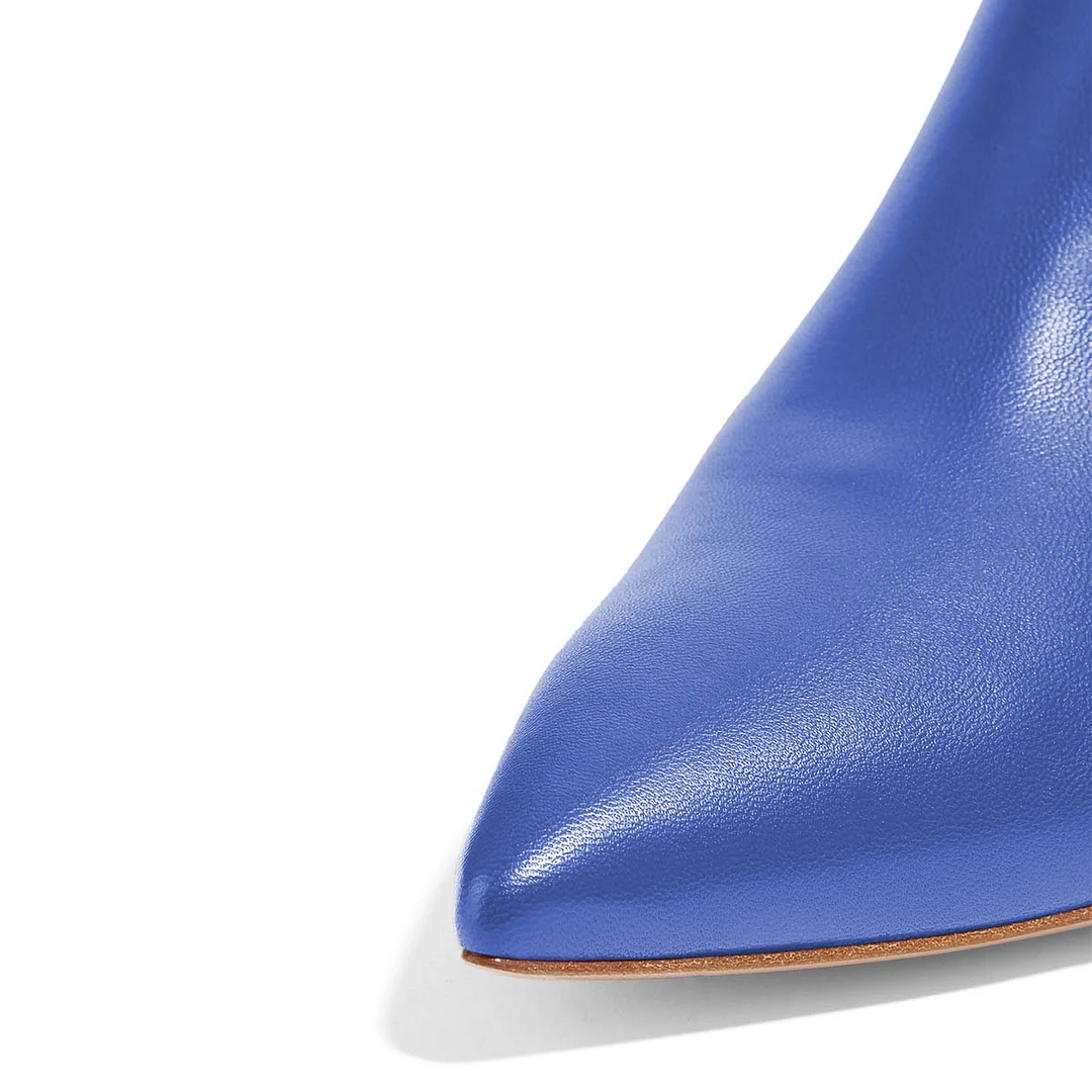 YDN Blue Kitten Heel Side Zipper Pointed Toe Booties for Women