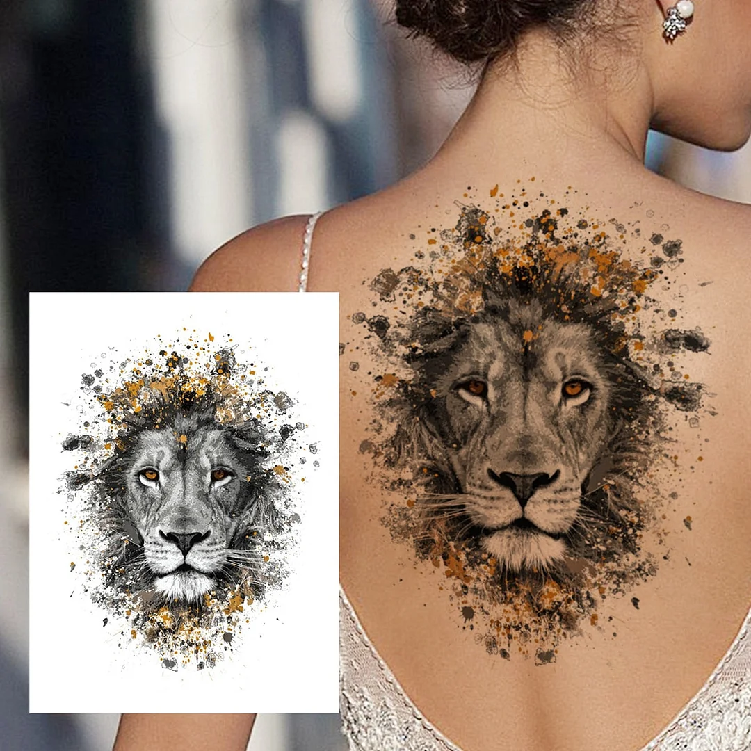 Realistic Lion Temporary Tattoos For Women Men Adult Fox Wolf Leopard Tattoo Sticker Watercolor Animal Fake Washable Tatoos Back