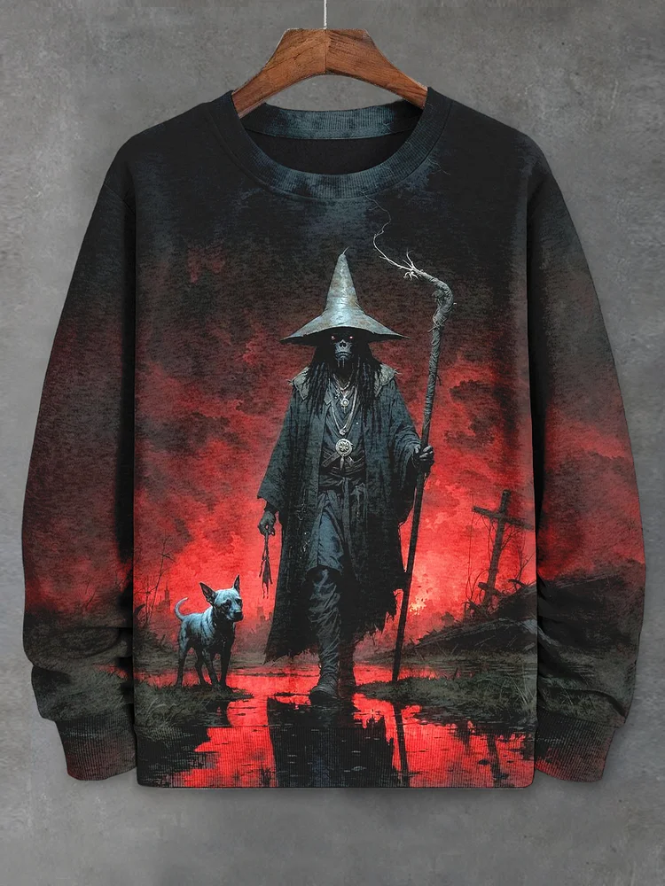 Men's Papa Legba And Dog Halloween Print Casual Sweatshirt
