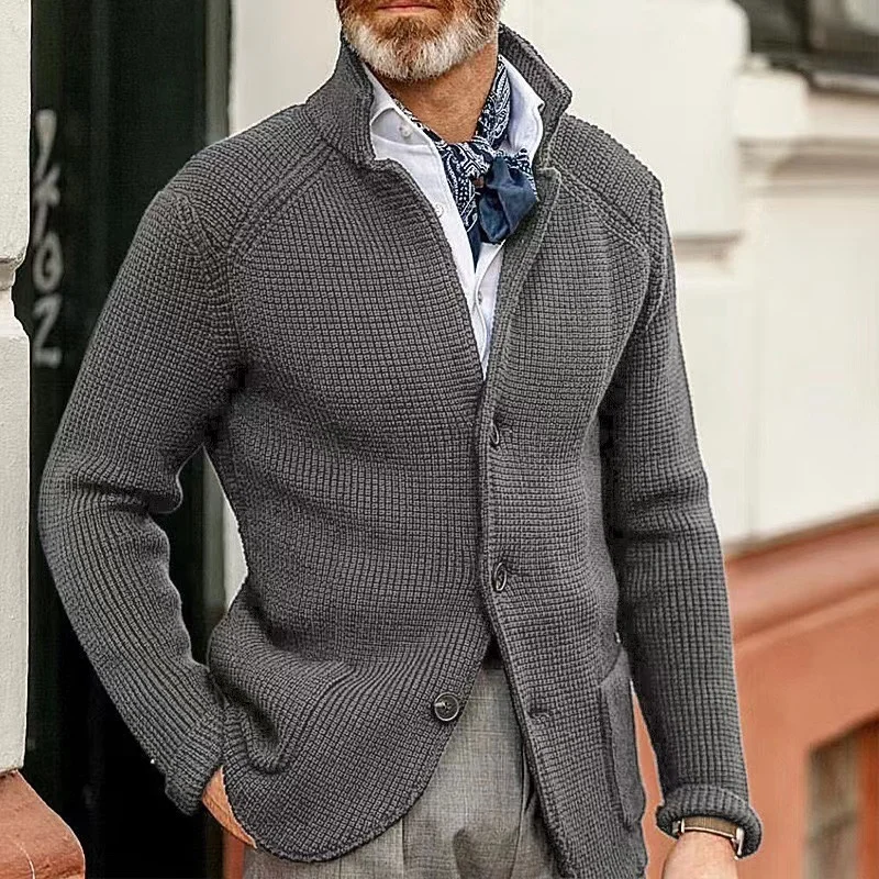 Autumn and winter stand collar cardigan suit men's knitted jacket coat