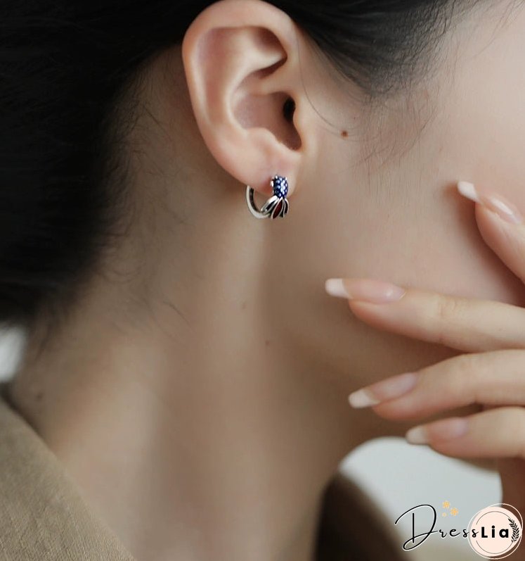 Enamel S925 Sterling Silver Blue Koi Fish Earrings Ladies Design Sense Temperament Retro National Style Earrings