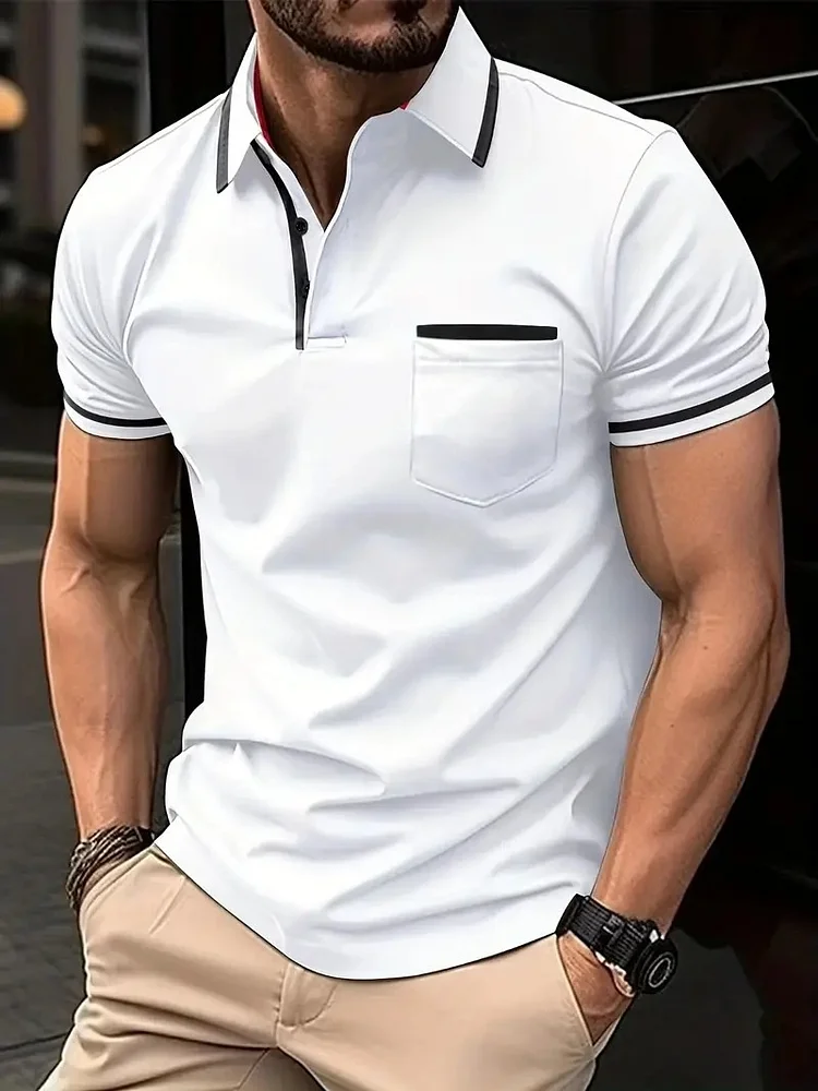 Kakacloud Cross-border 2025 summer new POLO shirt Fashion slim-fit trend T-shirt button pocket men's sports polo shirt