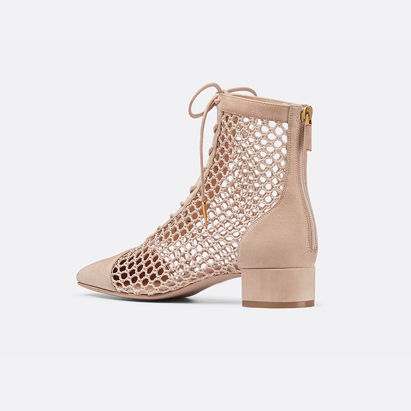 GOOSHOE Nude Suede Lace Up Chunky Heel Ankle Boots