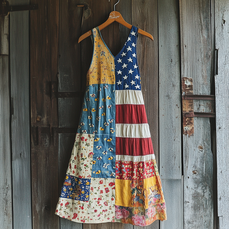 Women's Vintage Flag And Bee Floral Print Dress