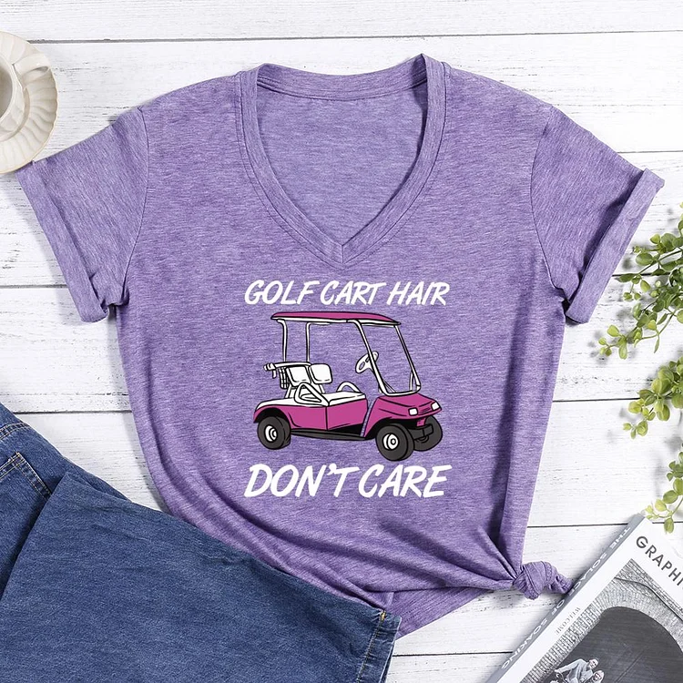 Golf Cart Hair Don t Care V-neck T Shirt-Annaletters