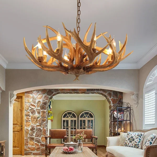 Resin Deer Horn Large Candelabra Chandelier JOSENART Josenart