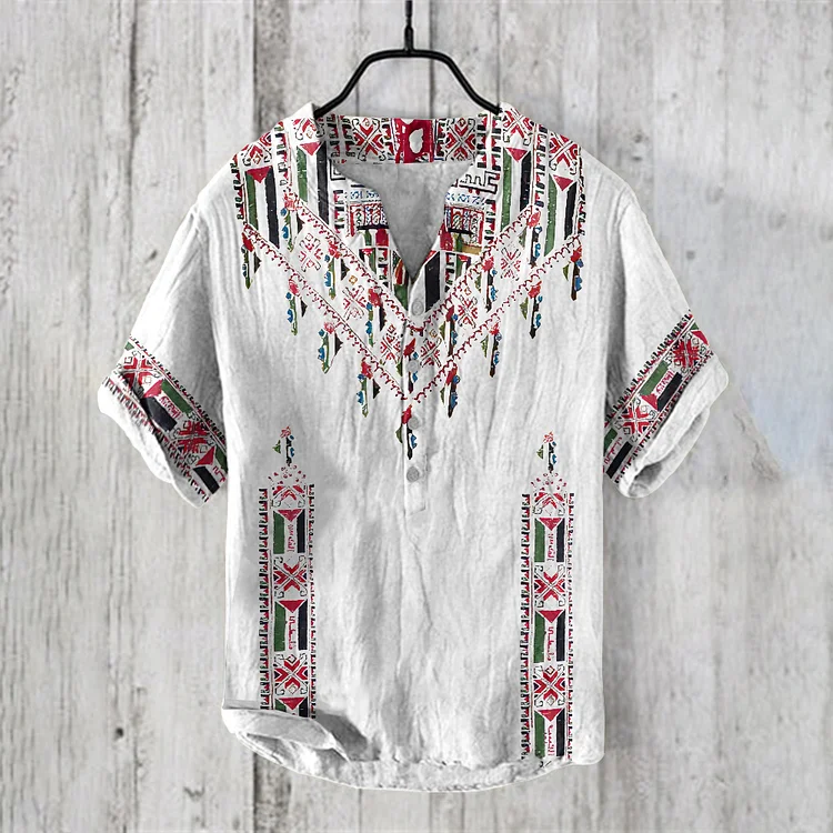 Men's Be Free And Peace Forever Print Casual Linen Shirt