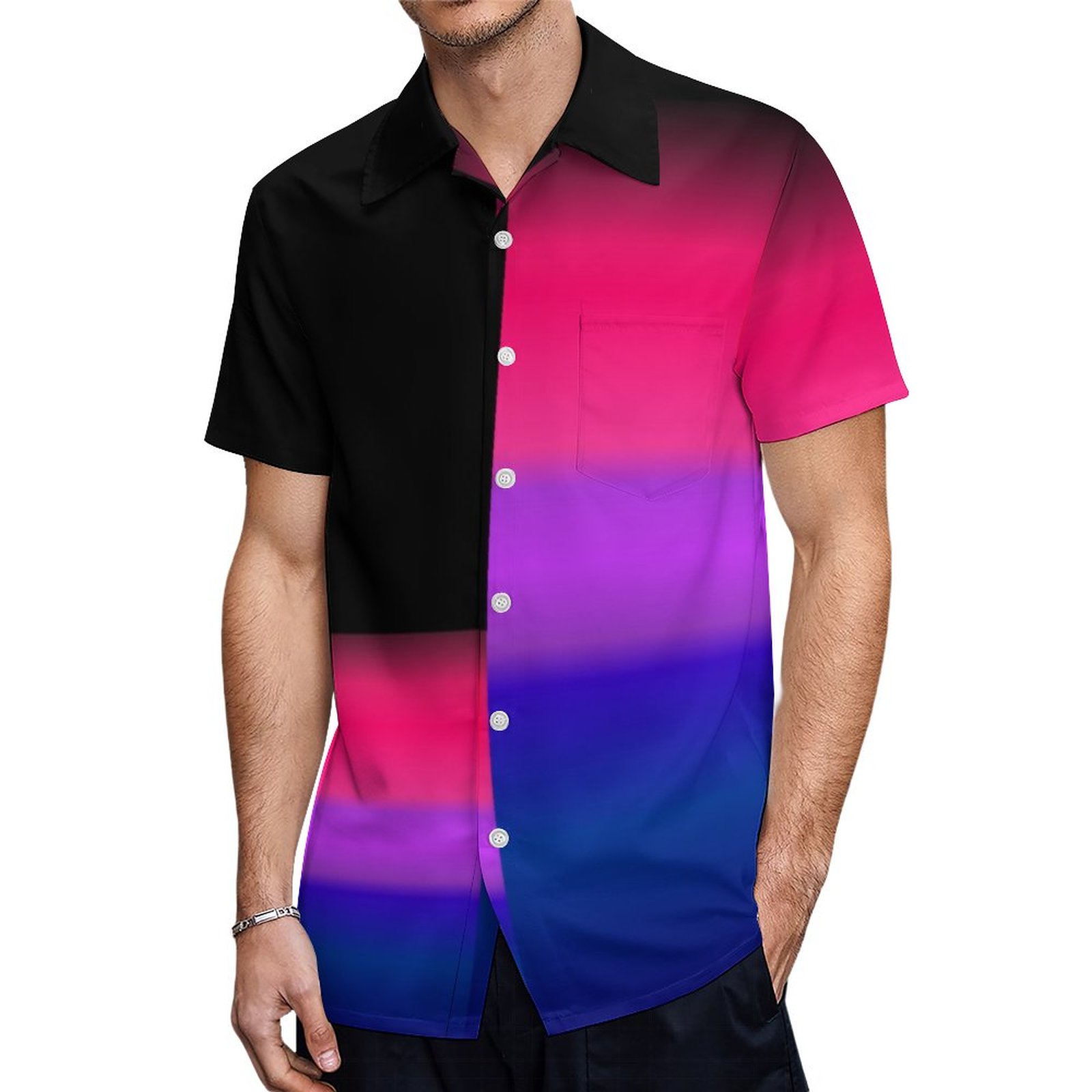 Asymmetric Bi Bisexual Pride Flag Hawaiian Shirt Mens Button Down Plus Size Tropical Hawaii Beach Shirts