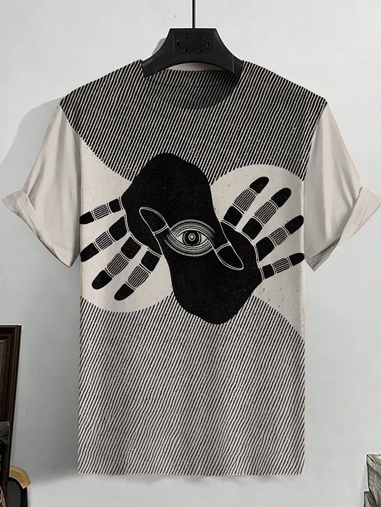 Men's Mysterious Eyes And Hands Lines Graphic Print T-Shirt