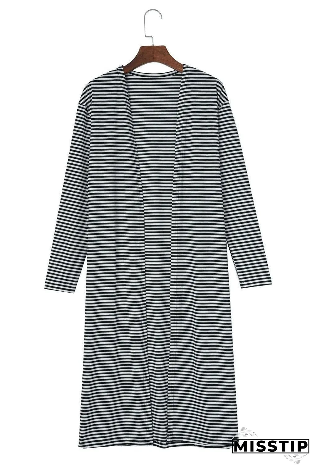 Stripe Open Front Long Cardigan