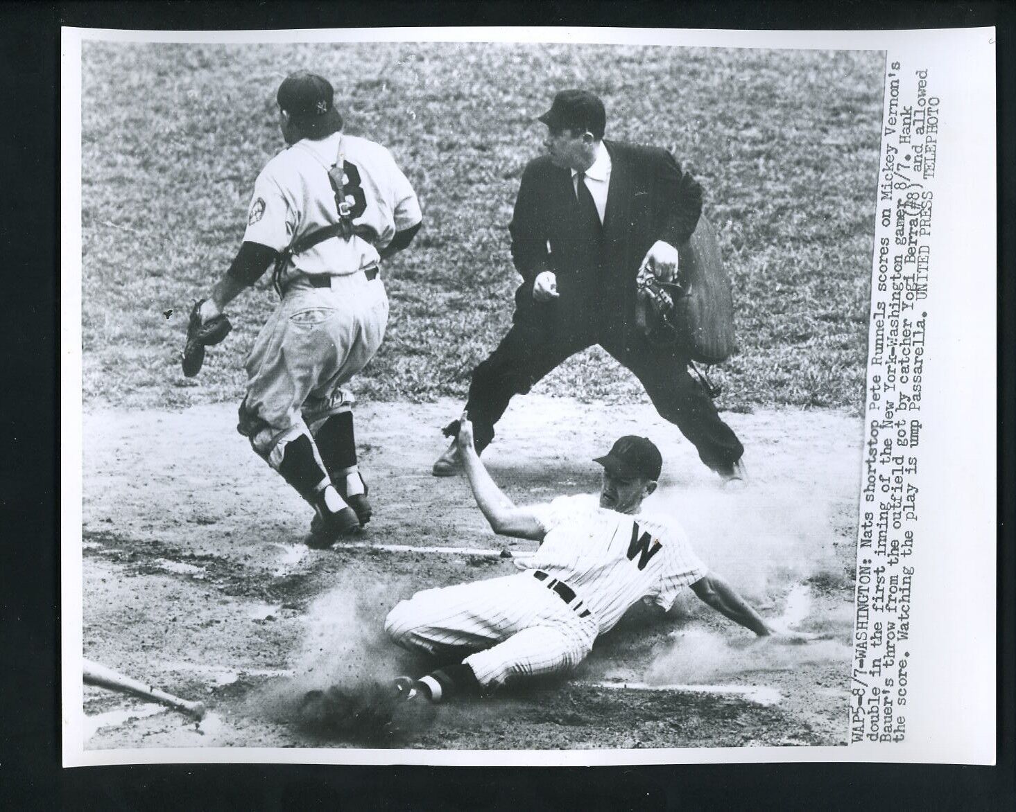 Pete Runnels Yogi Berra Passarella 1952 Press Photo Poster painting Washington Senators Yankees