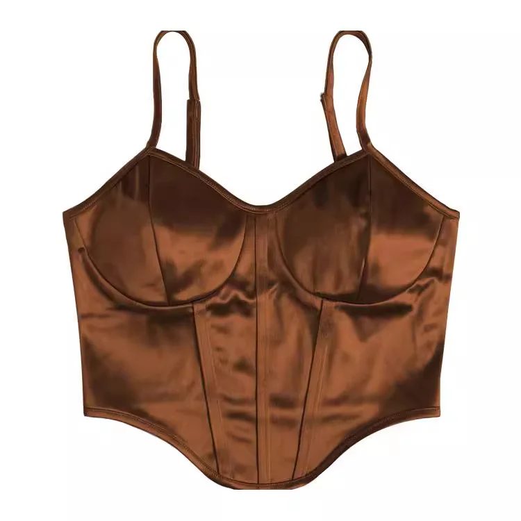 Uveng Uveng Satin Show Chest Bundle Waist Sexy Sling Show Back Vest Female Summer Small Top Female