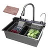 [US Local Warehouse] Stainless Steel Kitchen Sink with Pull-Out Swivel Faucet Double Waterfall Sinks