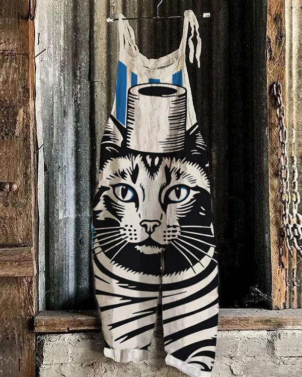 Vintage Cat Tissue Print Jumpsuit