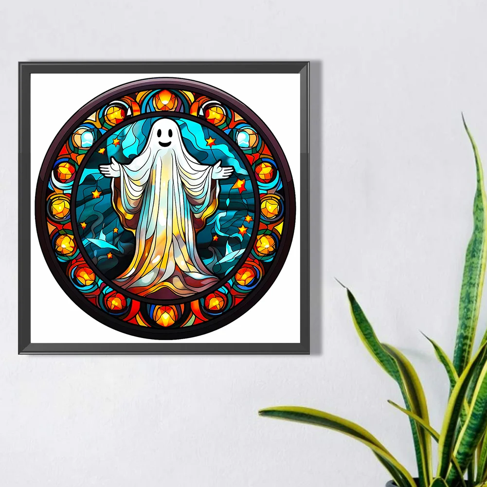 Diamond Painting - Full Round Drill - Stained Glass Halloween Ghost(Canvas|50*50cm)