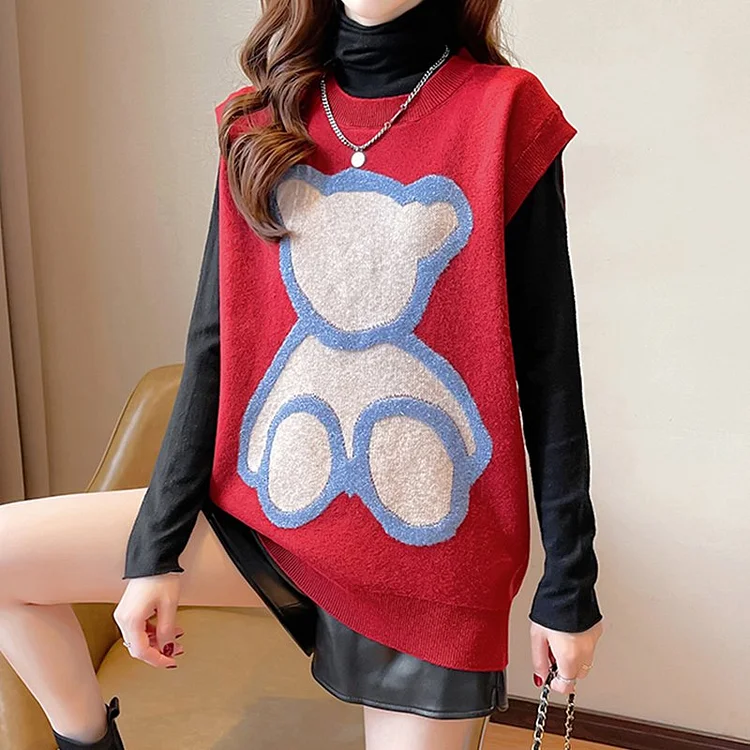 Long Sleeve Shift Casual Cartoon Vests QueenFunky
