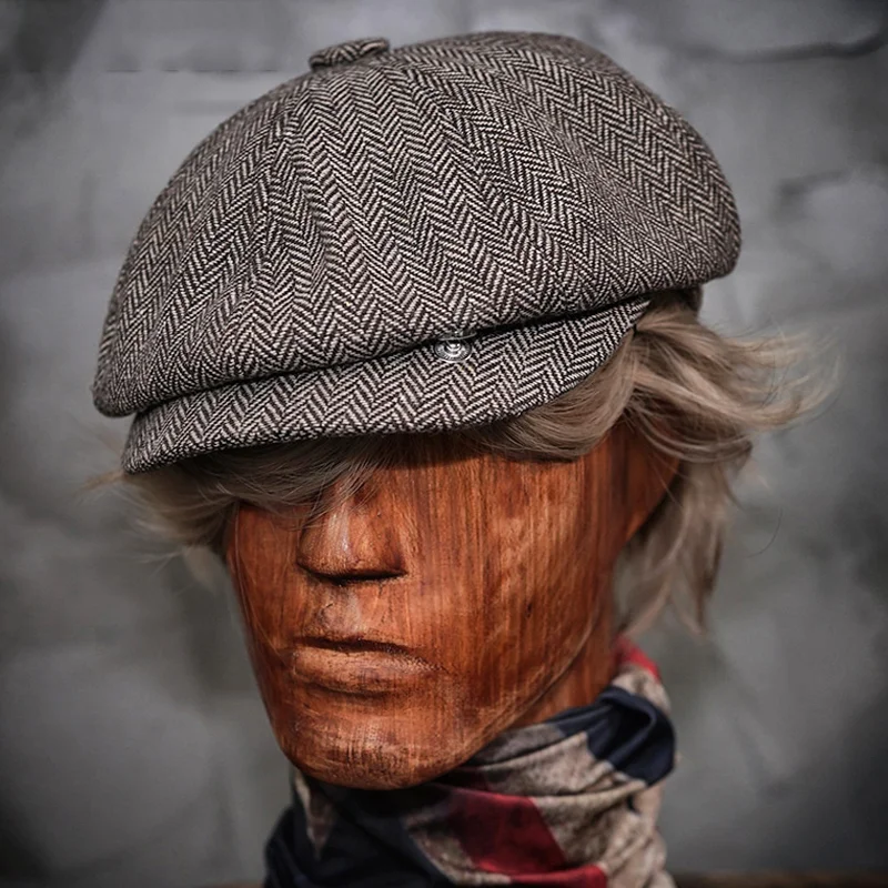 Vintage Octagonal Wool Newsboy Painter Cap