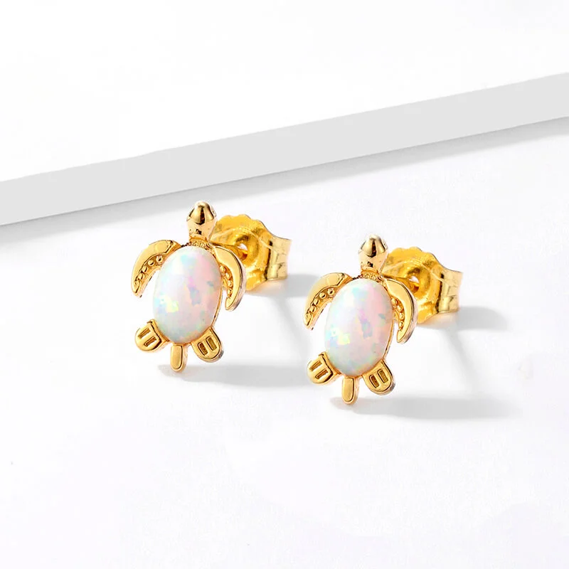 Mewaii® Sterling Silver Earring Gold Sea Turtle Shape Gemstone Earrings Silver Jewelry S925 Sterling Silver Earring