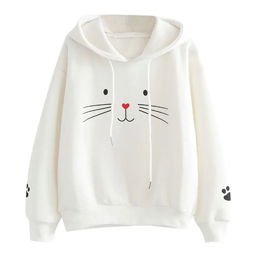 Women Hoodies Autumn Winter Top Cat Printing Shirt Long Sleeve Hooded Pullover Hoodies Sweatshirt Casual Loose Women Hoodie 2021