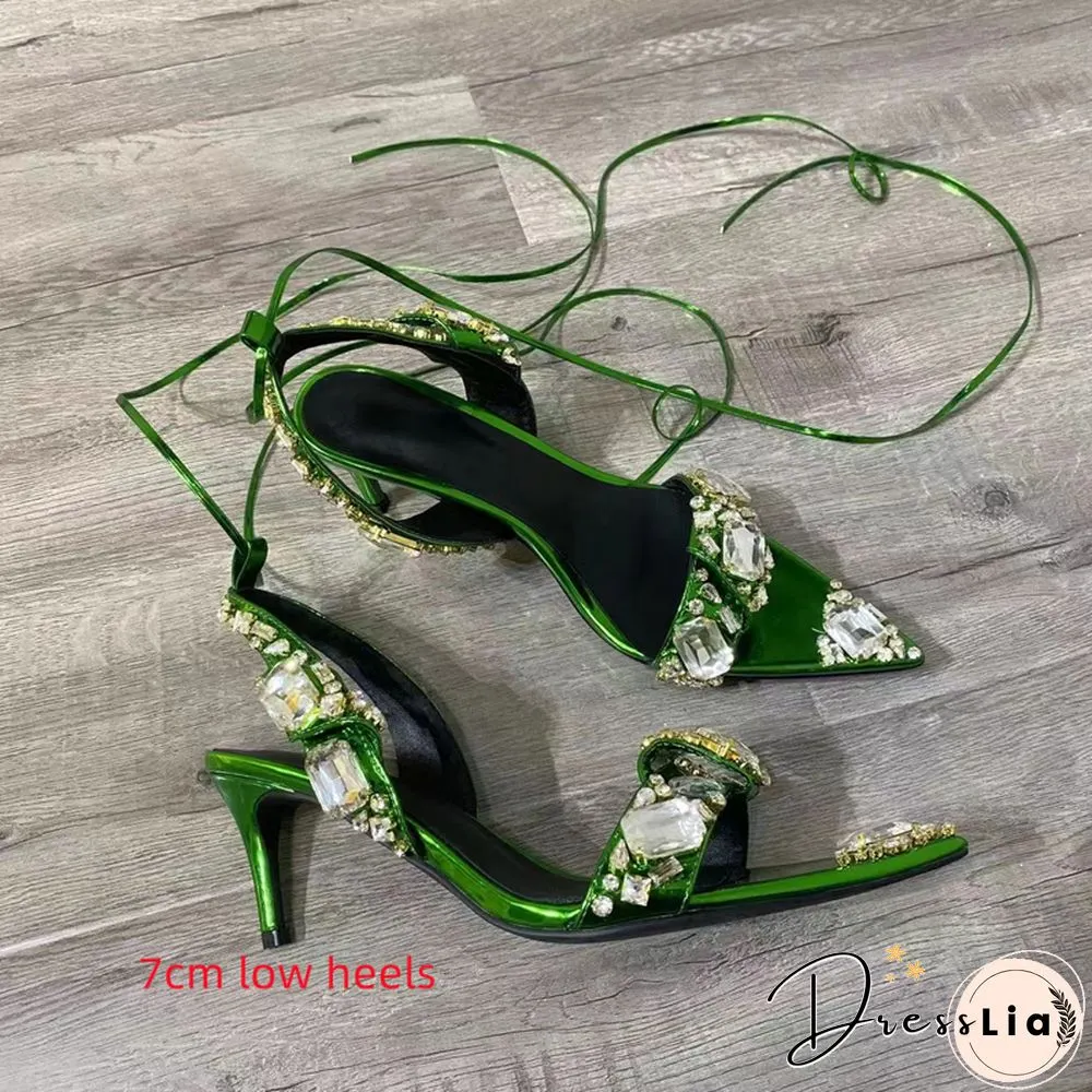 New Crystal Womens Wedding Rhinestones High Heels & Low Heel Ankle Strap Party Pointed Toe