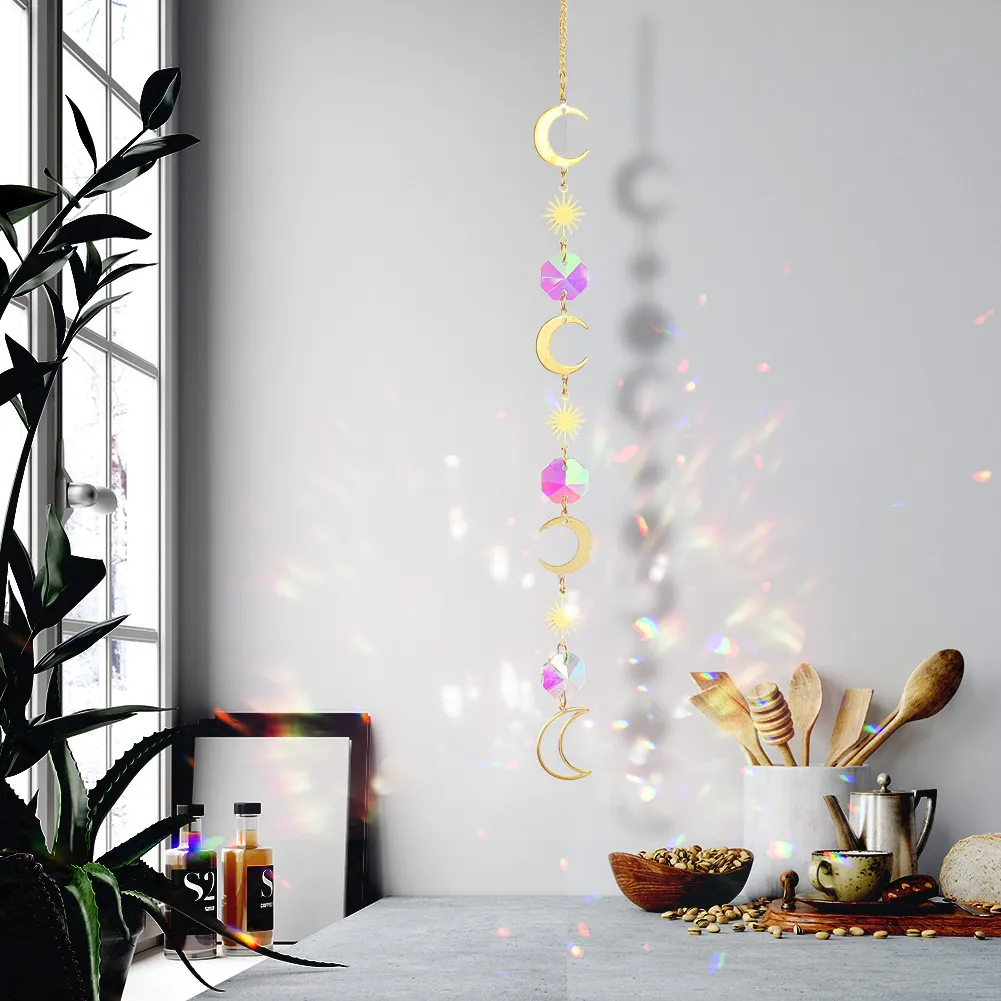 Hanging Bead Moon Sun Light Catcher Crystal Outdoor Wall Wind Chime (72)
