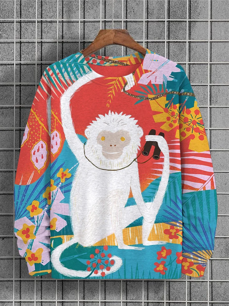Men's Monkey Floral Fun Art Print Casual Sweatshirt