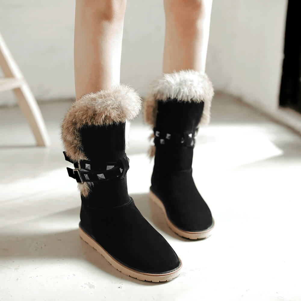 VCSHOES Snow Flat Fur Rivet Short Boots