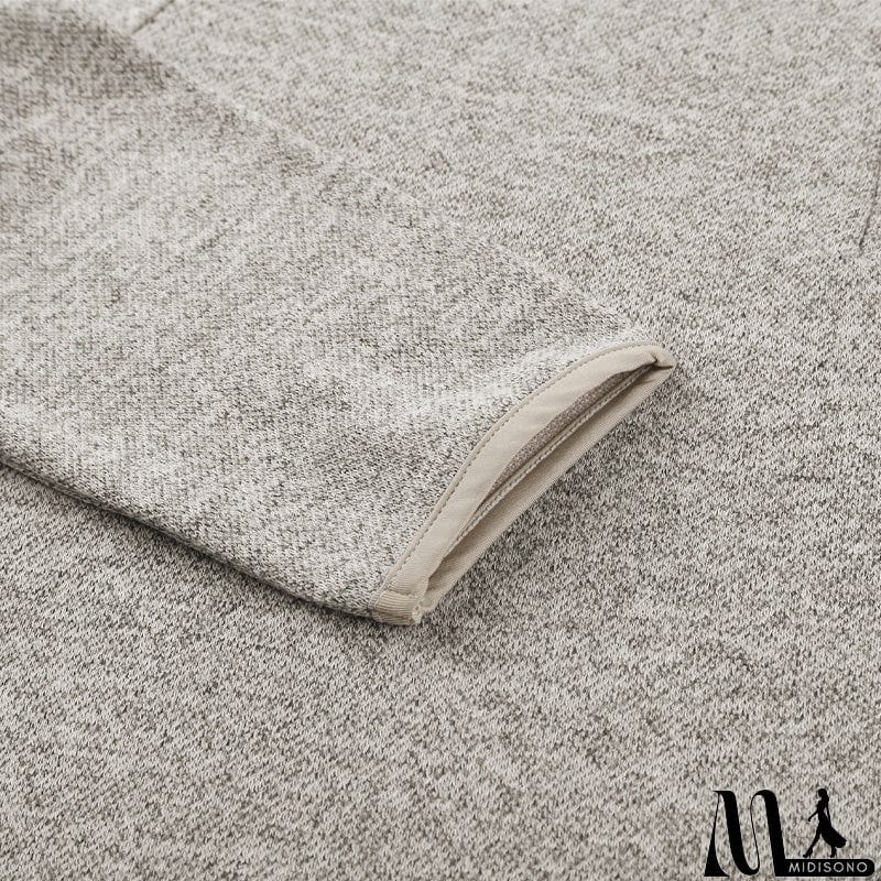 MidiSono - Women's Brown Heathered Print Button Snap Neck Pullover Hoodie