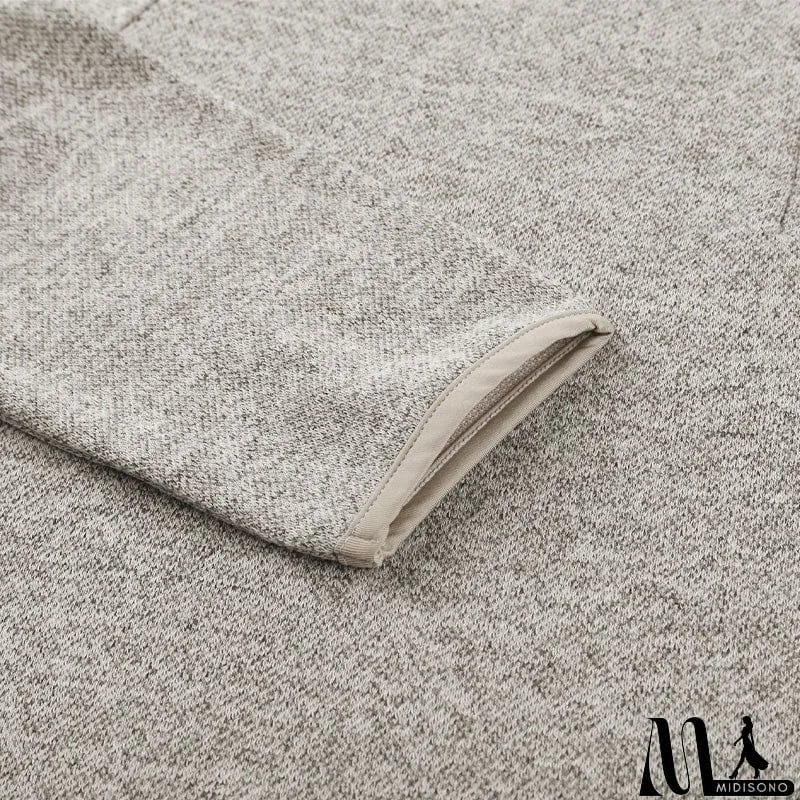 MidiSono - Women's Brown Heathered Print Button Snap Neck Pullover Hoodie