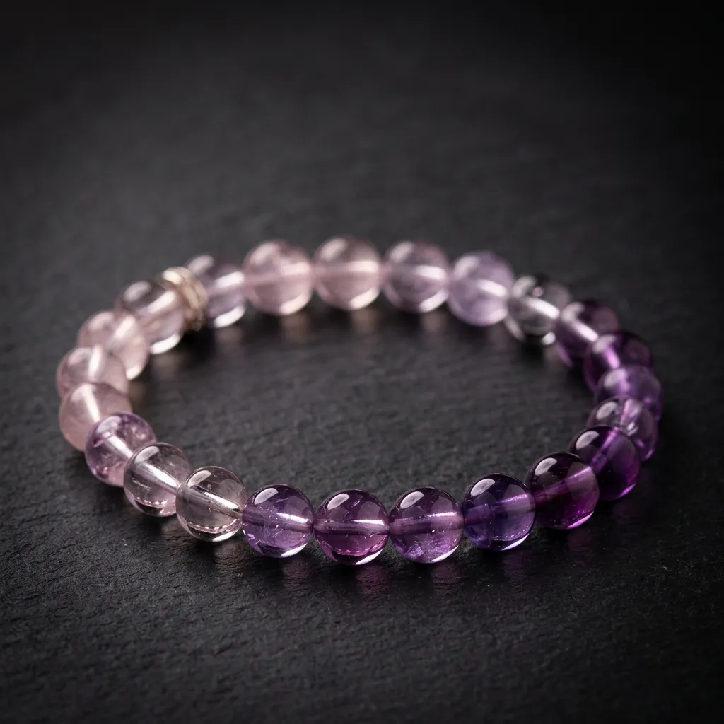 JiStones "Amethyst Muse" Gradient Crystal Bracelet &ndash; Natural Rose Quartz & Amethyst for Inner Peace & Success Lavender Ombr&eacute; [Natural Amethyst & Rose Quartz]-8mm