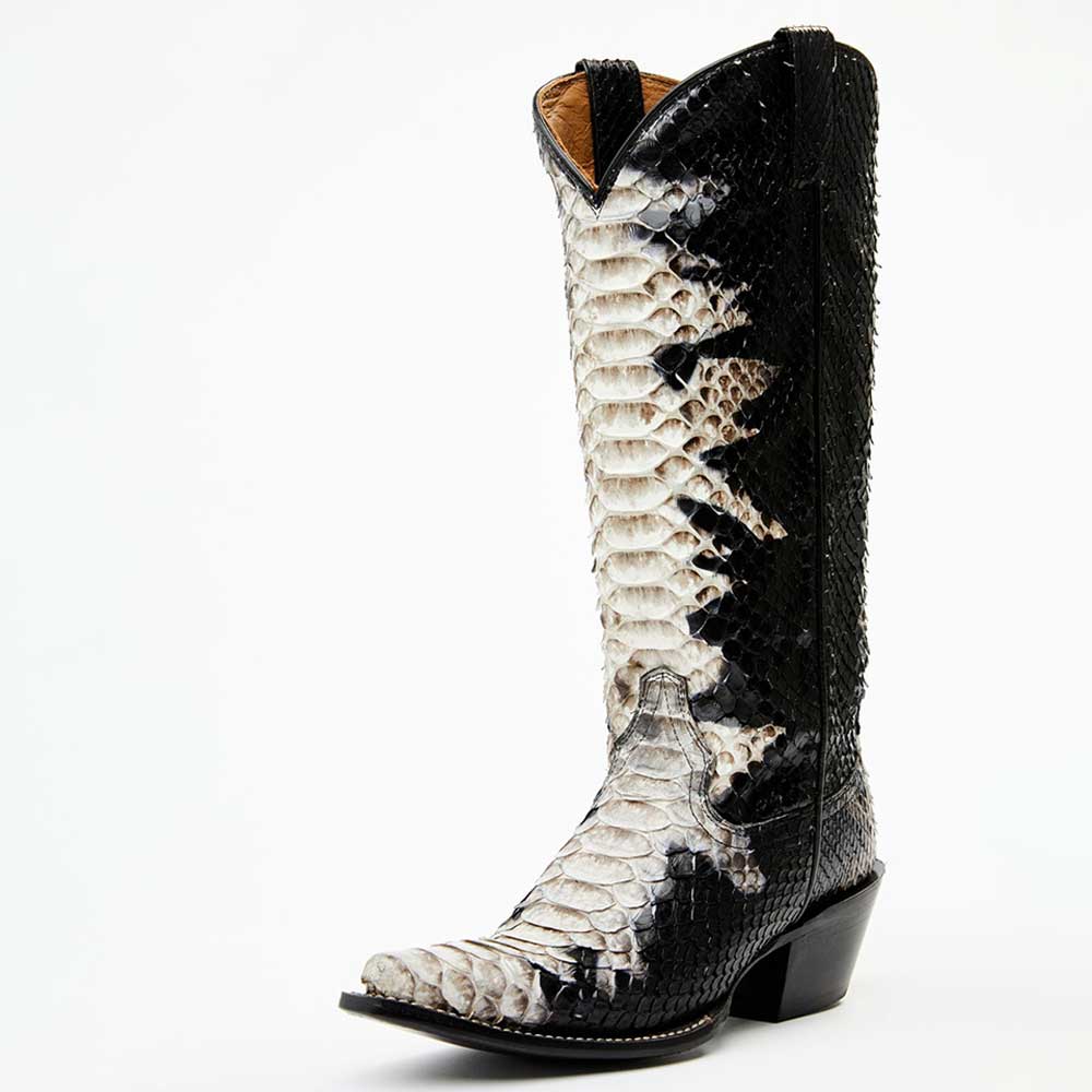 Black Python Embossed Snip Toe Chunky Heel Knee-High Cowgirl Boots  Nicepairs