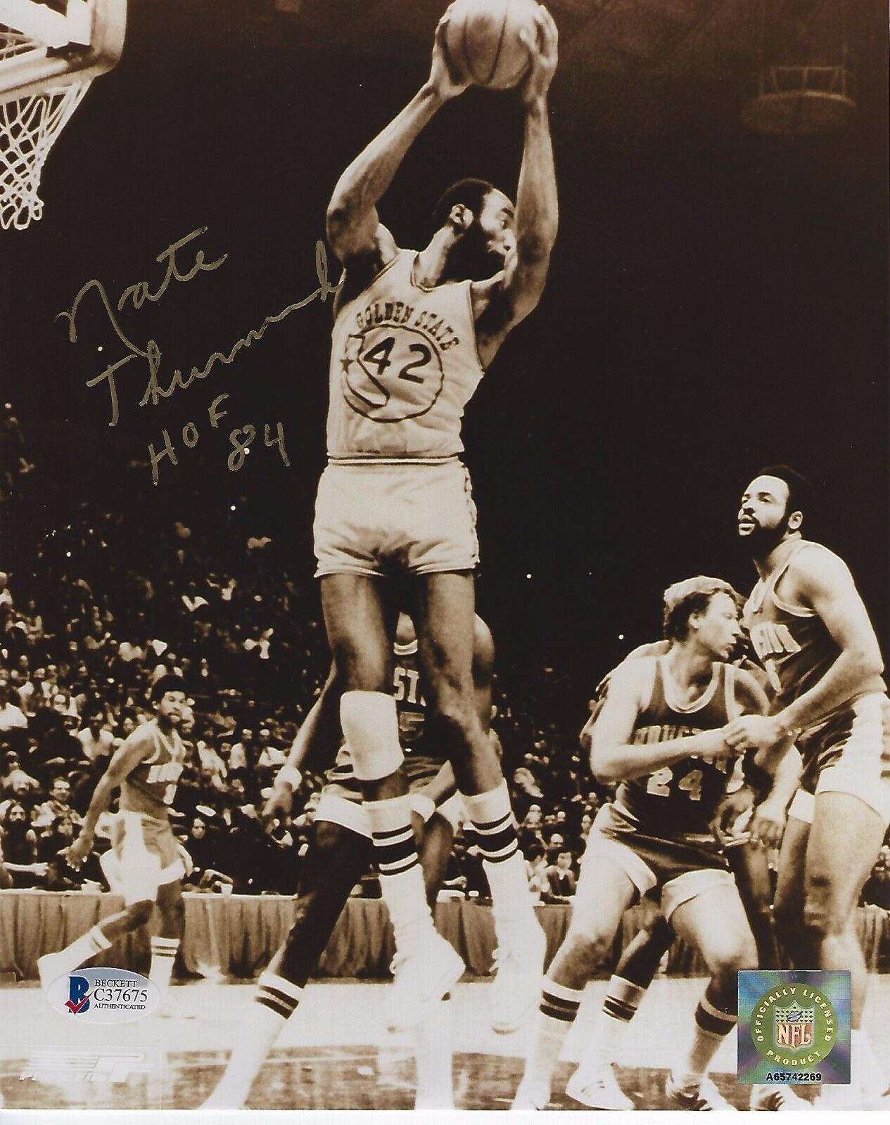 NATE THURMOND Signed Golden State WARRIORS 8x10 Photo Poster painting w/ Beckett COA & HOF Inscr