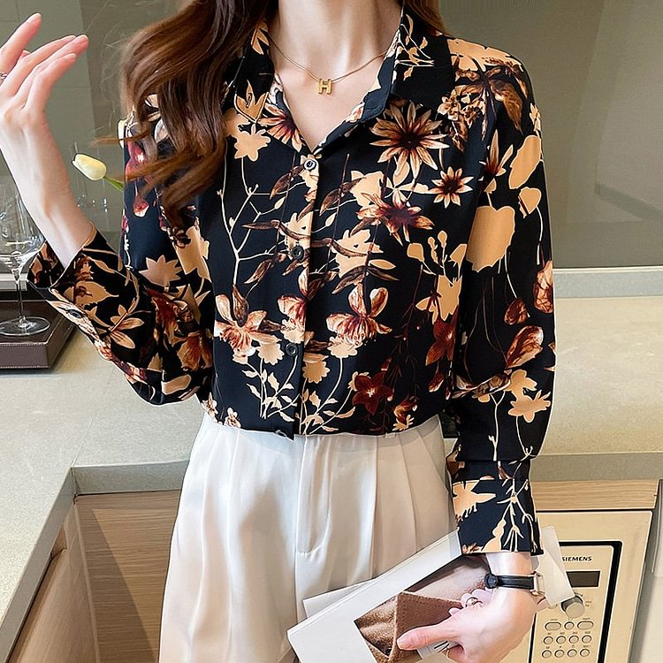 Black Shift Long Sleeve Printed Floral Shirts & Tops